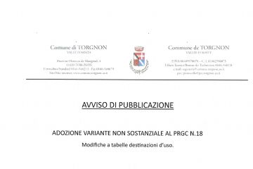 Adozione variante non sostanziale al PRGC N.18. Modifiche a tabelle destinazioni d’uso.