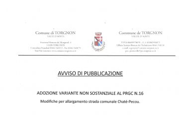 Adozione variante non sostanziale PRGC N.16. Modifiche per allargamento strada comunale Chaté-Pecou.